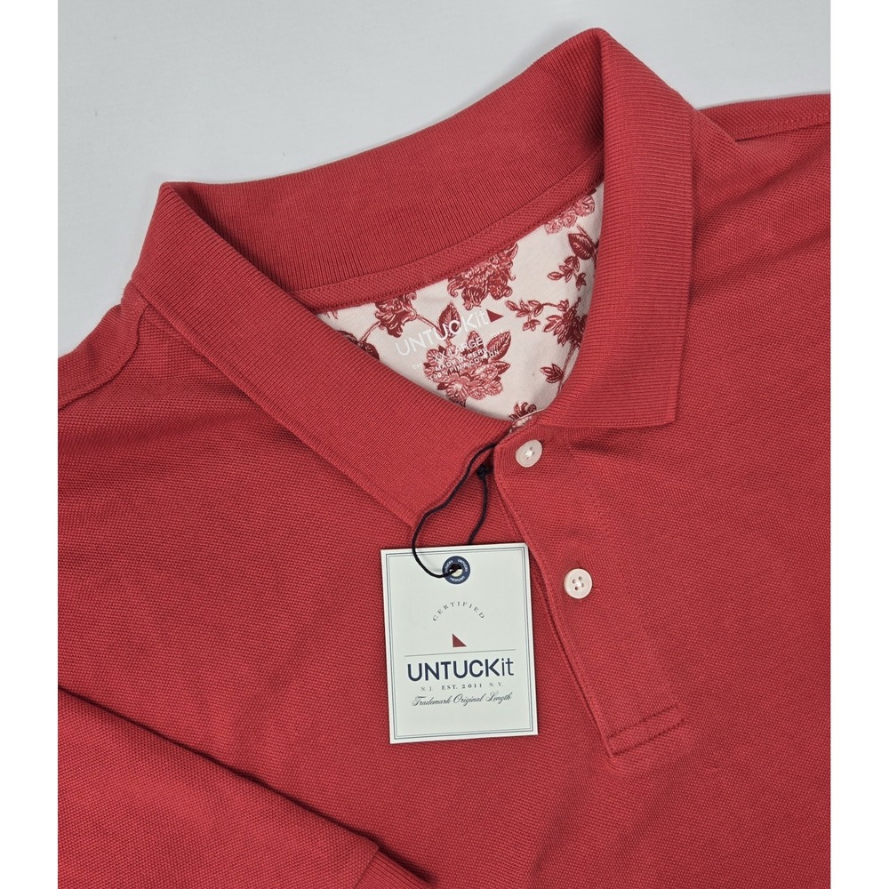 UNTUCKit‎ Shirt Mens 2XL Gondola Polo Contrat Vine Print Red Pima Cotton Casual